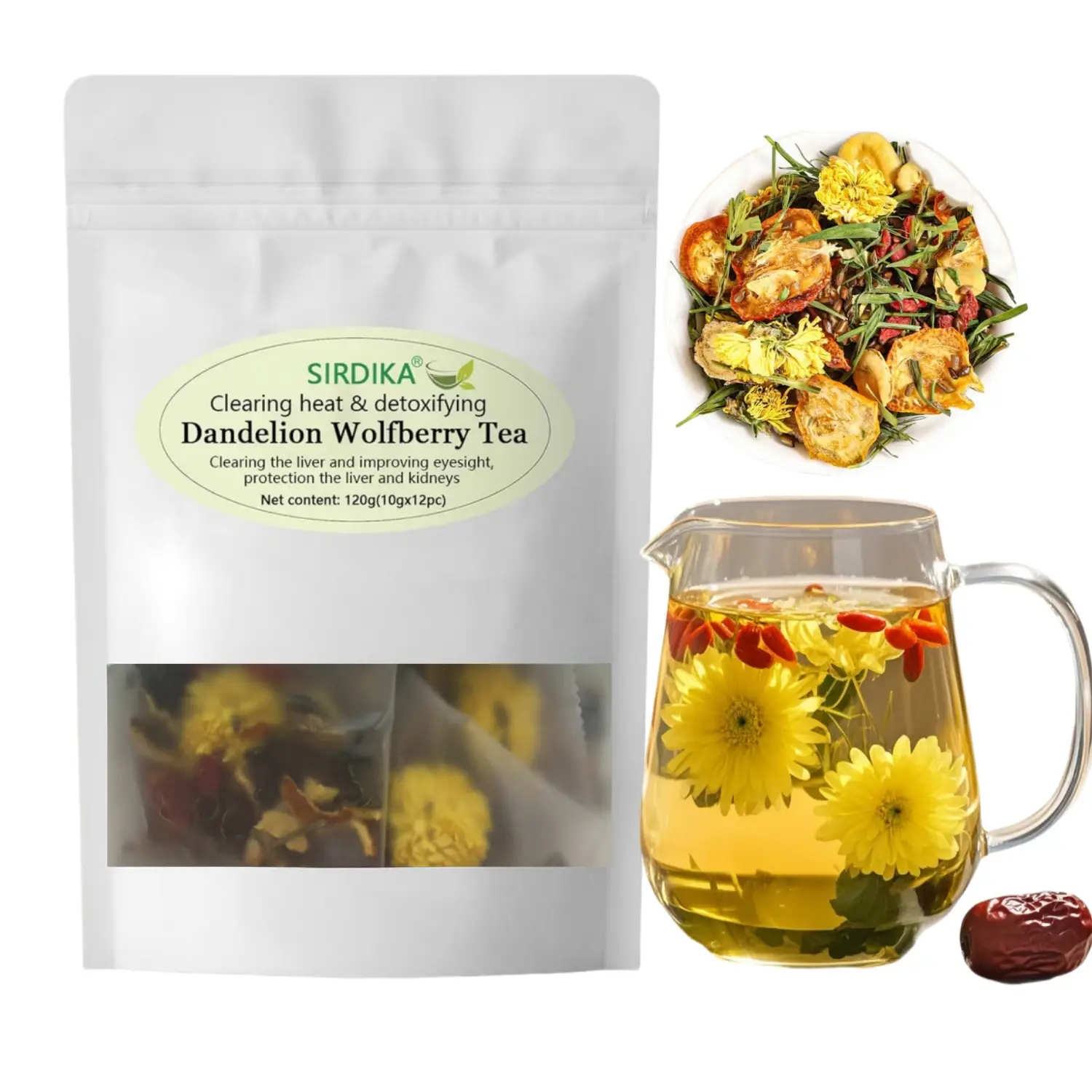 Dandelion Wolfberry Detox Tea – Cleanse Liver & Boost Kidney Health | Herbal Blend 120g (12 Bags) Beverage