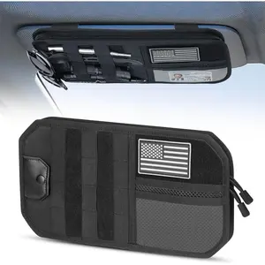 Molle Visor Organizer for Car, 1000D Polyester Tactical Panel Sun Glasses Holder with Zipper Pockets, Adjustable Straps for SUV Truck Pickup Patrol Car Sto