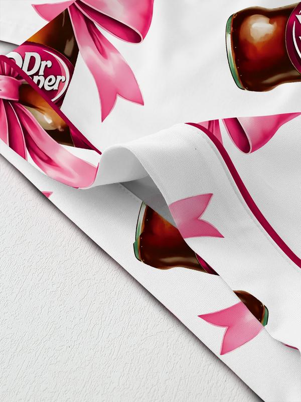 Teen Dr Pepper Collar Short Sleeve Pajama Set, Comfortable Sleepwear, All-Season Loose Fit, Animal Pattern, Perfect Gift