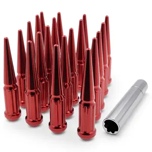 EZACCESSORY 12x1.5 Red Spline Spike Lug Nuts Bulge Acorn with Key