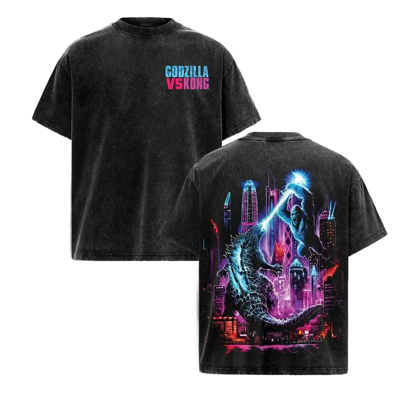 Godzilla vs Kong Retro Vintage Menswear Gift for Movie Fans Top Apparel Classic Oversized Seamless Simple Straight Man Clothes Cotton Designer Shirts Movie Shirt Graphic Tees Men Gifts Graphic Streetwear T-Shirt