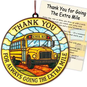 Bus Driver Appreciation Thank You Gift for Men Women, Acrylic Suncatcher Effect Christmas Ornament for School Bus Driver