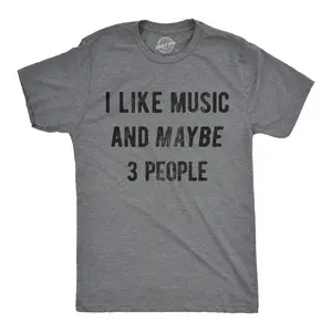 Mens I Like Music and Maybe 3 People T shirt Funny Vintage Graphic Tee Saying Mens Funny T Shirts Cool Vintage Fashion T-Shirt Gift Classic Menswear Introvert Apparel for Men Funny Music Short Sleeve Novelty Dark Grey