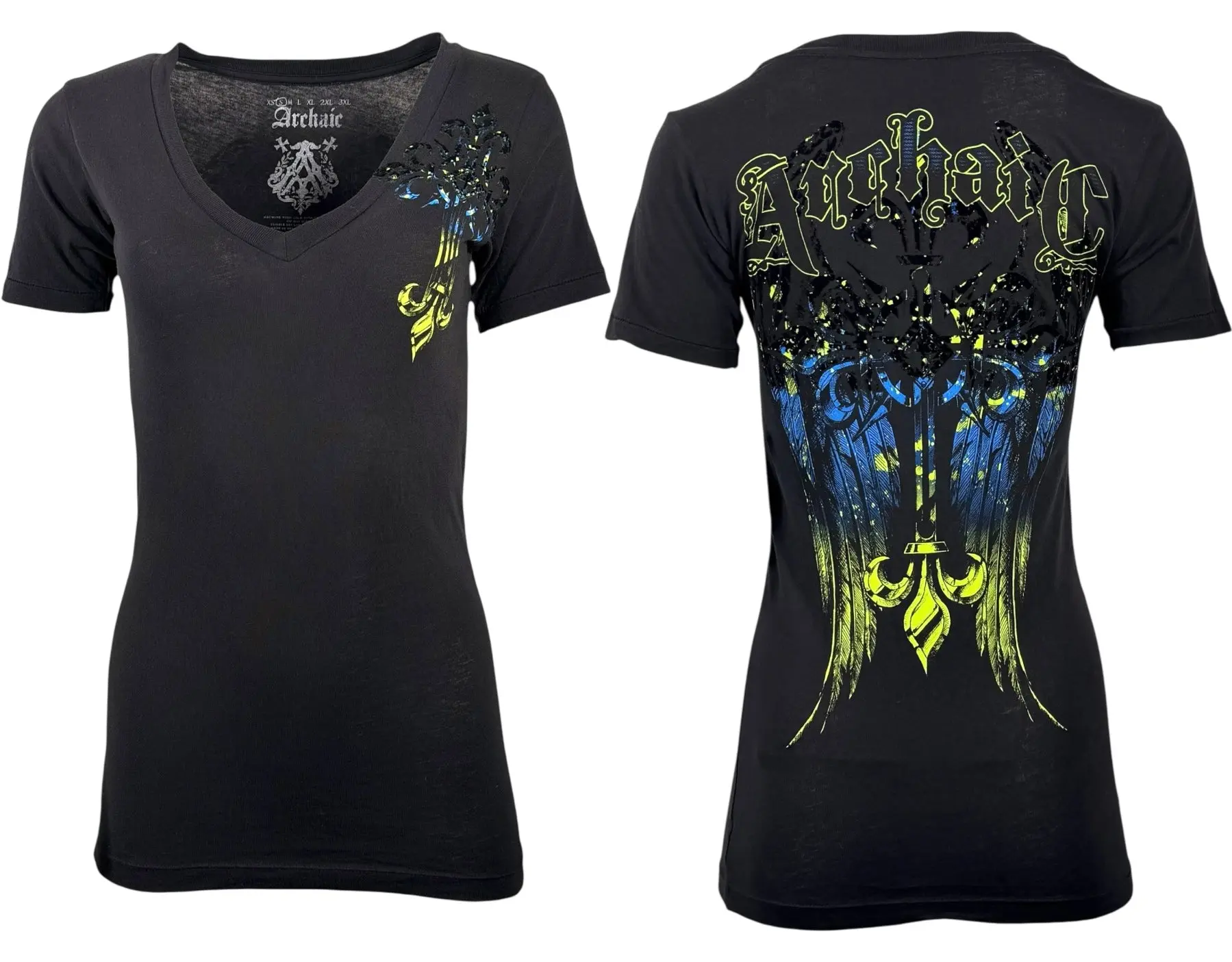 ARCHAIC Wretch Graphic T-Shirt for Women, Black Burnout Short-Sleeve Casual Tops with Round Neck, Made in USA, Cotton, Printed