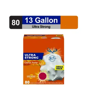 Ultra Strong 13 Gallon Tall Kitchen Trash Bags, White, Citrus Twist Scent, 80 Bags