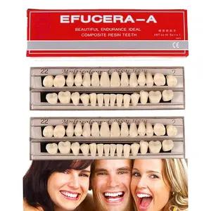 56 Pieces False Teeth, 2 Sets Full Mouth Synthetic Polymer Denture Teeth, 22# A2 Shade Upper & Lower Dental Materials for Teeth Replacement, DIY Craft & Halloween Cosplay