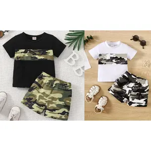 Ready Stock 9m-3y Baby Boys Summer Outfits Splice Short Sleeve Casual Tee Elastic Camo Shorts 2Pcs Clothes 22403083