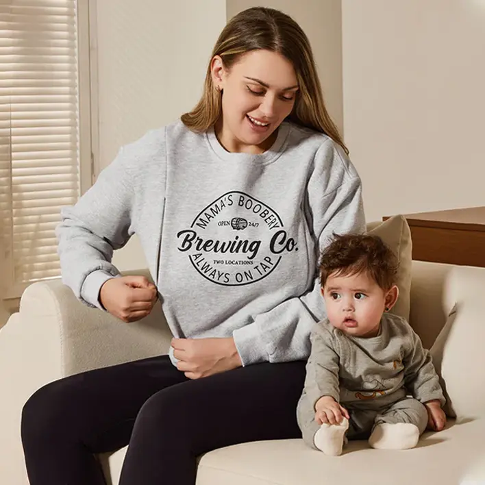 GIFTIFYMAMA Fleece Maternity Nursing Sweatshirt, Casual Crewneck Top with Zipper Access, Warm Breastfeeding Clothes, Mother's Day Gift, Maternity Nursing Tops, Nursing Apparel