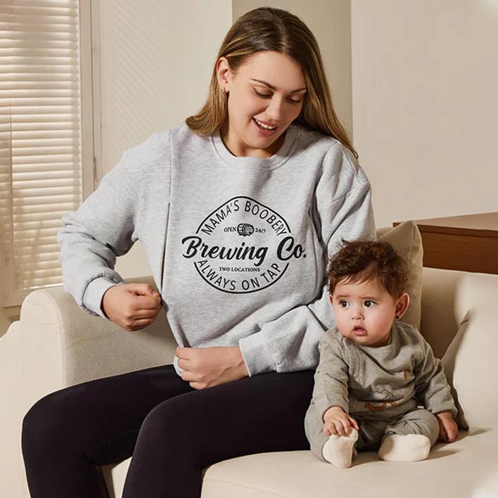 Giftifymama Mama's Boobery Long Sleeve Pullover Sweatshirt Fleece Nursing Maternity Sweatshirt Cotton Zip Nursing Pullover Crew Neck Design Loose Fit Spring & Autumn Wear L Multiple Sizes S-XXL Postpartum essentials Mother’s Day gift breastfeeding clothes
