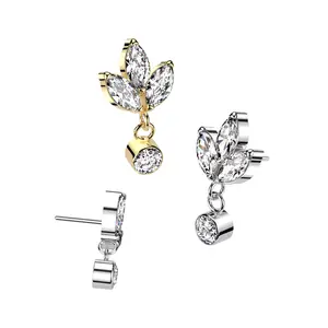 20G/18G/16G Marquise Leaf Dangle Stud • Threadless Flat Back Studs • Push Pin Labret • Flat Back Earring • Tragus Stud • Flat Back Upper Ear Stud • Helix Stud • Ear Cartilage Stud • Threadless Earring • Dangle Stud • Implant Grade Titanium • Silver • Gold