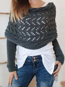 Women's Knit Scarf with Sleeves, Casual Multifunctional Elastic Long Plain Color, Fall & Winter Warm Accessory, Ideal Gift for Friends, Knitwear