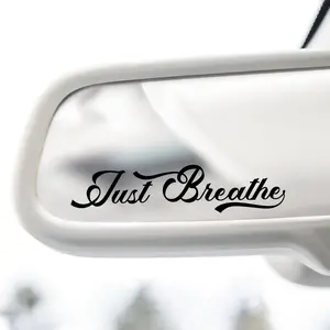 3X Just Breath Quotes Positive Mirror Vinyl Decals (Black, 5 x 1.1 inches) Car Stickers for Womens, Car Decals for Women, Rear View Mirror Sticker, Valentines Day Gifts Birthday for Her, Him
