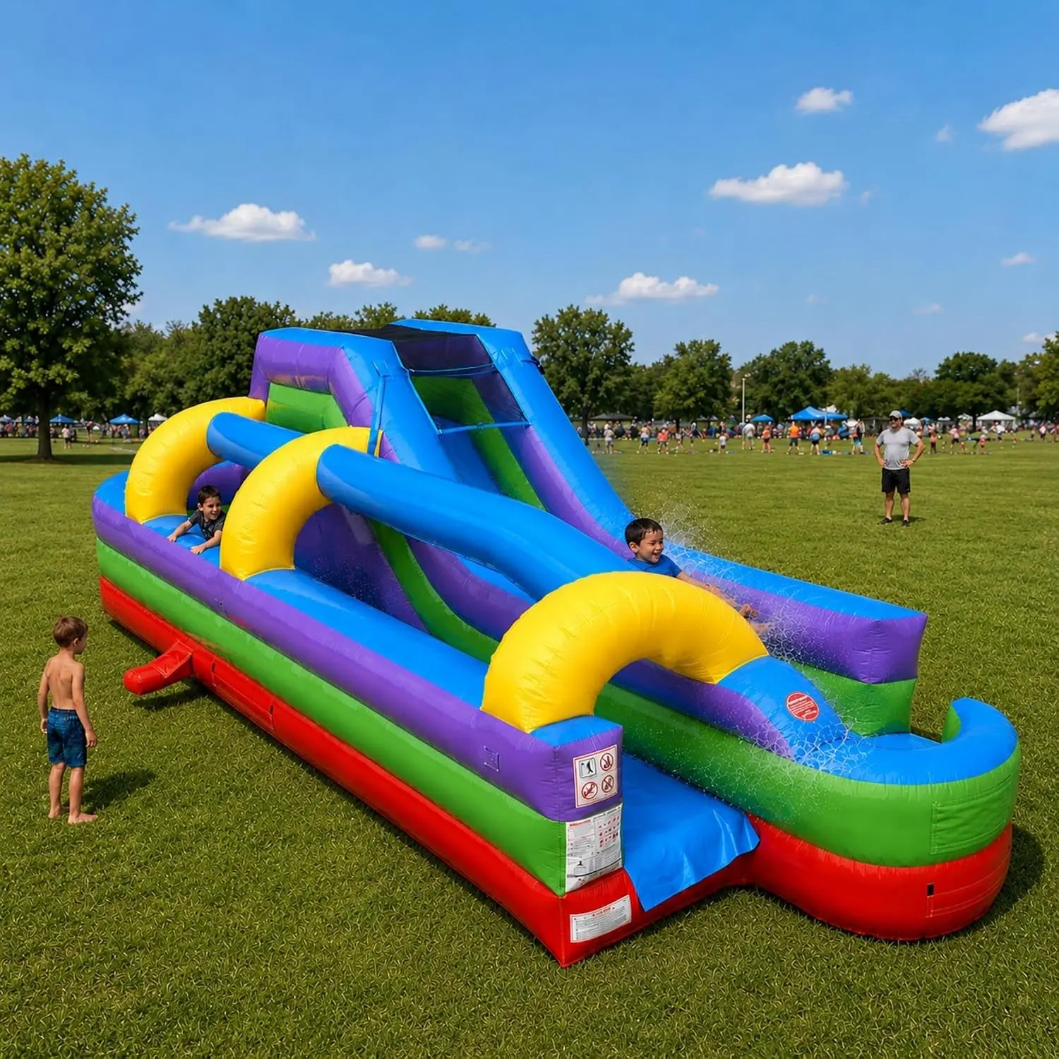 34FT Commercial Inflatable Splash & Ride Water Slide, Retro | Heavy-Duty 15oz Vinyl, Commercial Waterslide Bouncer w/ Blower, Stakes, & Storage Bag, for Kids & Adults Party Event Birthday
