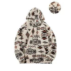 Men's Winter Warm Fleece Pullover with Long Sleeves and Hood Ethnic Style Kangaroo Pocket Loose Fit Casual Streetwear for Autumn/Winter Daily Life and Outdoor Activities Beige Cultural Tops,Thick Hoodie Sweatshirts, Sports Stylish Menswear