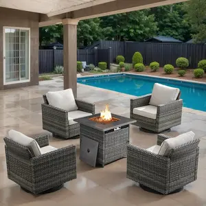 Outdoor Swivel Rocker Chairs Set of 4 with Fire Pit Table