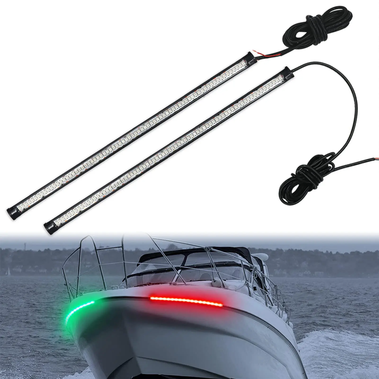 Adhesive High-Illumination LED Navigation Boat Lights - Red & Green, IP67 Waterproof, Double-Sided Adhesive Flexible Strip, for Jon Boat, Kayak, Pontoon, Night Fishing