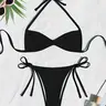Two-piece Set Women's Plain / Colorblock Bikinis for Summer, Halter Tie Back Bikini Top & Tie Side High Cut Bikini Bottom, Ladies Summer Swimwear for Beach Holiday Vacation String Bikini Set #GLOBAL PICKS