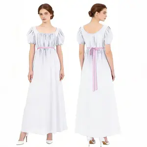 Women’s Vintage Regency Style Maxi Dress with Puff Sleeves, Square Neck Empire Waist Long Gown for Renaissance Fair, Tea Party & Historical Cosplay Elegant Womenswear