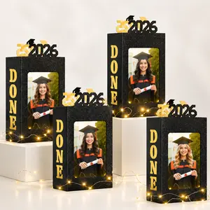 4 Sets Graduation Centerpieces Boxes for Table Decorations Light up 2026 Graduation Picture Frames Display with Done Grad Party Favor Gifts for College Graduate Class of 2026 Photo Props(Black)