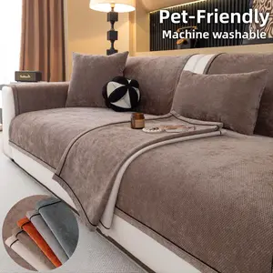 Solid Color Chenille Sofa Couch Covers, Pet-Friendly Non-Slip Couch Cover, Machine Washable Sofa Cushion Slipcover, Soft All-Season Furniture Protector for Dogs & Cats, Fits Armchair, Loveseat, 2/3/4-Seater & L-Shaped Sectional