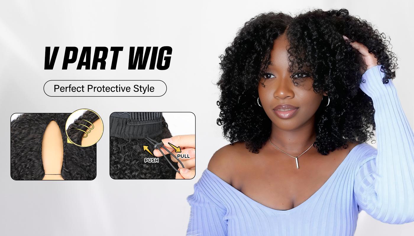 OQ HAIR V Part Wigs Human Hair 1B/30 Highlight Color Water Wave Upgrade Glueless Human Hair V-Part Clip in Wigs With Drawstring No Leave Out, No Glue, No Sew-in, Beginner Friendly