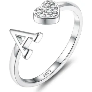MILACOLATO 925 Sterling Silver Rings for Women Girls Adjustable Heart Initial Ring Stackable Thumb Ring Eternity Wedding Promise Engagement Rings A-Z Letter Rings Jewellery Gifts with Gift Box