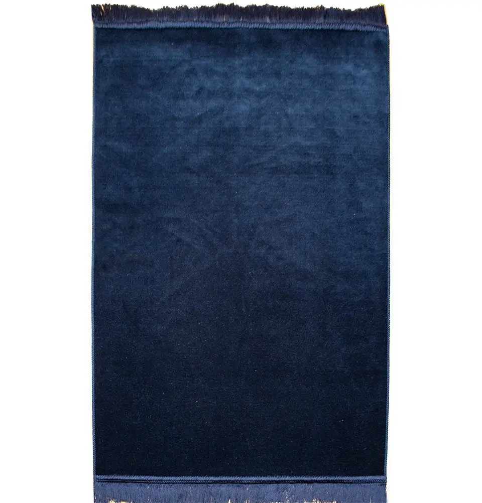 Solid Simple Velet Islamic Prayer Rug - Navy Blue