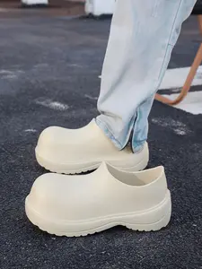 Unisex Lightweight Fashion Derby Shoes, Round Toe, Solid Color, Anti-Slip, Waterproof, Wear-Resistant, Thick Sole, Casual Outdoor Sports Footwear