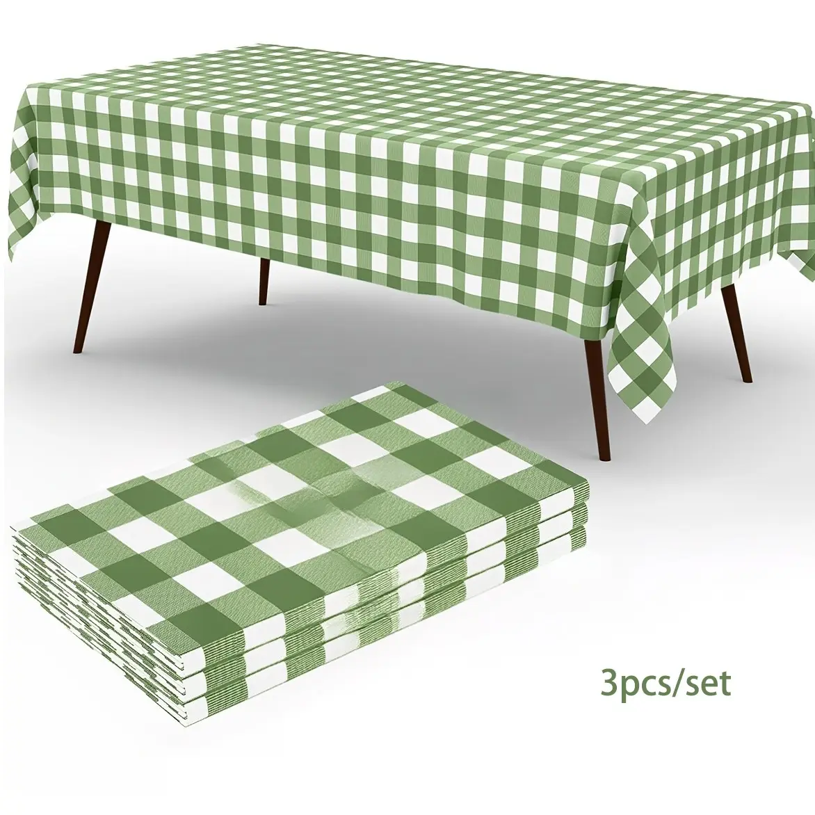 3pcs/set Sage Green Gingham Tablecloth Decorations, Disposable Plastic Green Checkered Tablecloth Buffalo Plaid Table Cover for Baby Shower Bridal Wedding Birthday Party Supplies, 54 X 108 Inch, party supplies