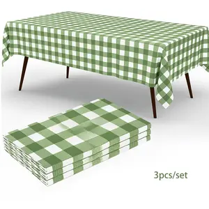 3pcs/set Sage Green Gingham Tablecloth Decorations, Disposable Plastic Green Checkered Tablecloth Buffalo Plaid Table Cover for Baby Shower Bridal Wedding Birthday Party Supplies, 54 X 108 Inch, party supplies