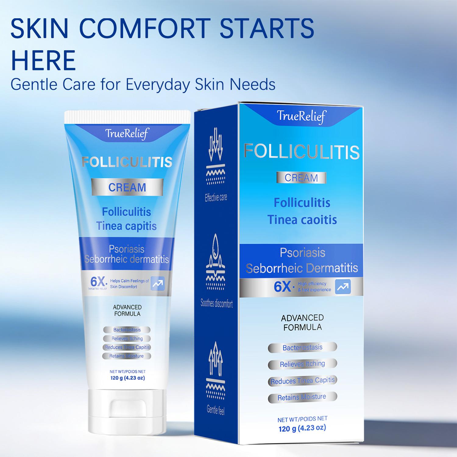 TrueRelief Folliculitis Soothing Cream, Organic Hair Follicle Care for Scalp Face Body, Targeted Folliculitis Relief, Soothes Irritated Skin & Follicles, Natural Organic Ingredients, Gentle Daily Care, Non-Greasy, 120g