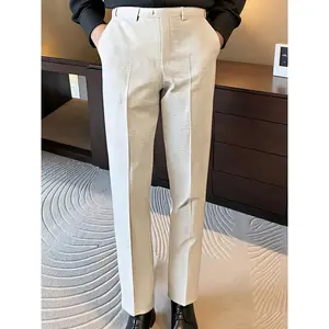 Men's Classic Fashion Casual Straight-Leg Pants, Mid-Waist Comfortable Cotton-Linen Trousers with Elasticized Waistband, Ideal for Daily Wear, Outdoor Activities, Weekend Outings