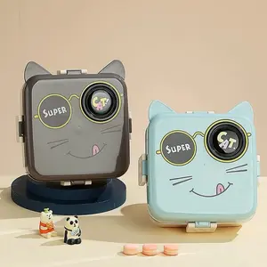 Kids Double Decker Stainless Steel Bento Box Crazy Cat