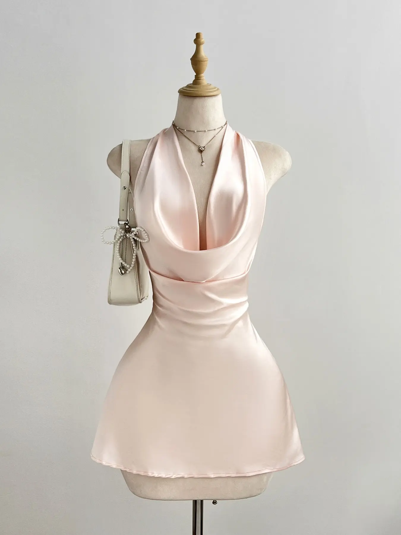 Elegant Lady Summer Dress, Pure Color Tie-Back Drop Shoulder Backless Halter Neck Dress, Stylish Women's Clothing for Warm Weather
