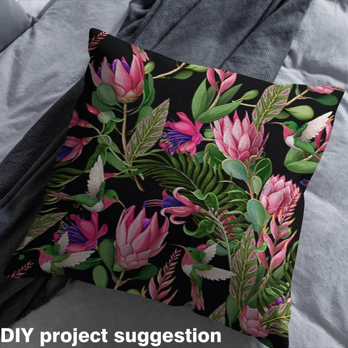 Watercolor Flowers Fabric Cute Hummingbird Wild Animal Home Fabric Pink Floral Leaves Rustic Plant Soft Flannel Polyester Fabric Arts Craft Quilting Sewing