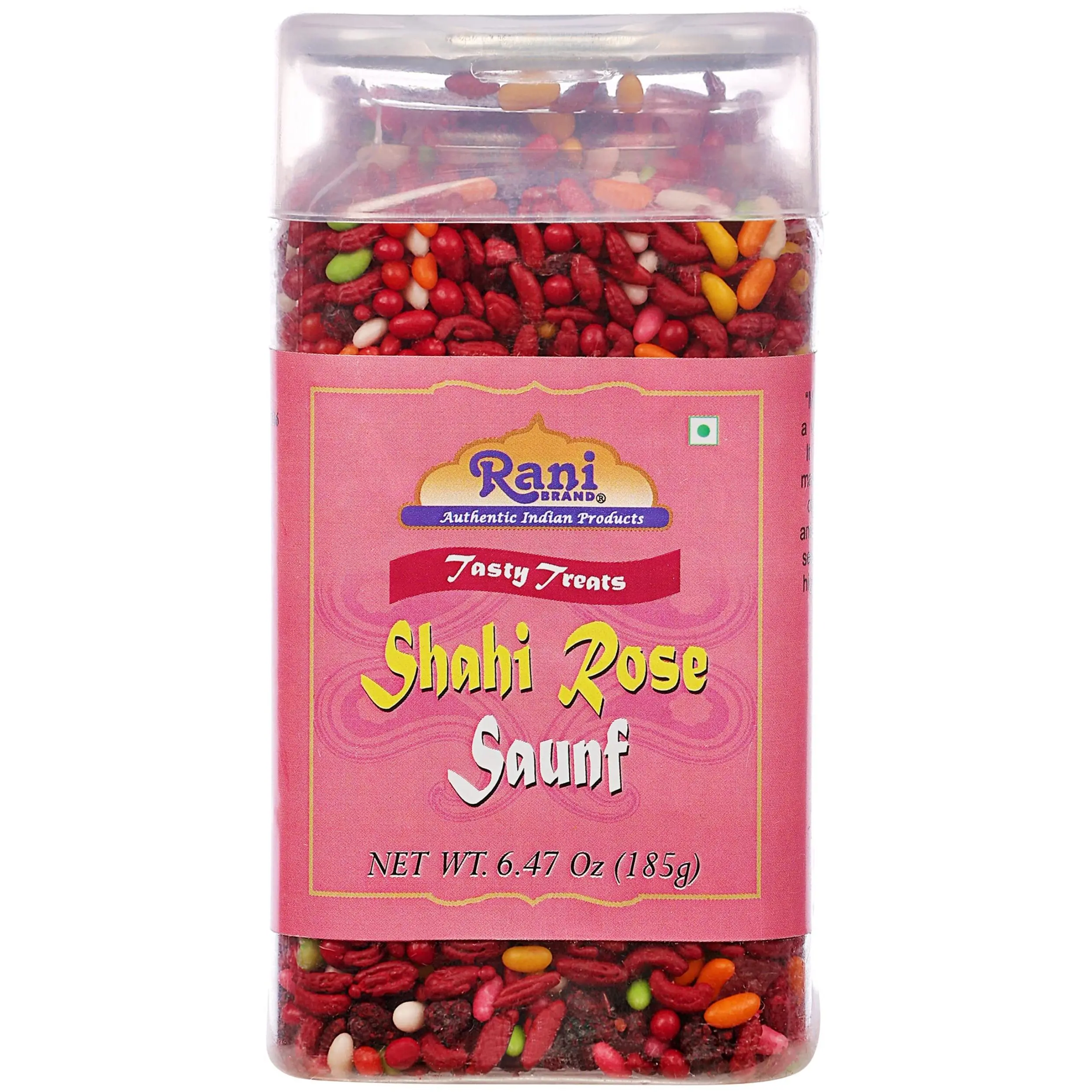 Rani Shahi Rose Saunf 6.47oz (185g) Vacuum Sealed, Easy Open Top, Resealable Container ~ Indian Tasty Treats | Vegan | Gluten Friendly | NON-GMO | Indian Origin