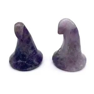 Amethyst Witch's Hat Carving Set, Set of 2 Natural Amethyst Crystal Figurines