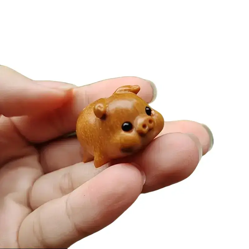 Handcrafted Intricately Carved Wooden Pig Figurine, Exquisite Art Sculpture For Festive Household Styling, Elegant Decorative Ornament Ideal For Hallway Display And Indoor Home Layout