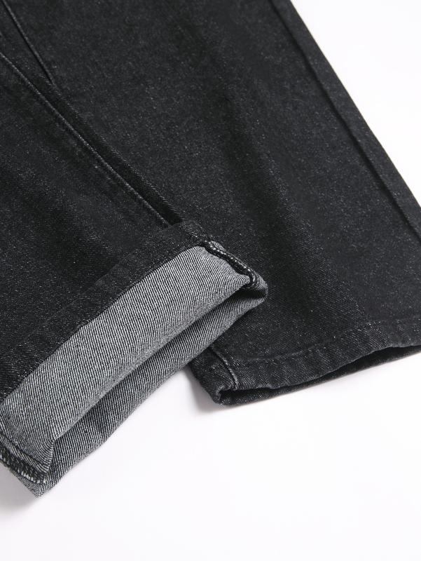 Men's Jeans Natural Ripped Personalized Pockets Black Denim Pants Stylish Streetwear Casual Classic Soft Straight Mid Waist All Seasons Trousers Menswear