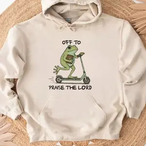 Christian Funny Frog Off To Praise The Lord T-Shirt/Sweatshirt/Hoodie, Funny Frog Meme Shirt, Weirdcore Frog Sweatshirt Bible Study Shirt