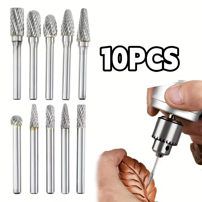  10Pcs Die Grinder Bits Rotary File Rasp with 1/8" Shank Tool Accessories for Attachments Cutting Burrs Metal Grinding Engraving Porting Double Cut,Grinding Deburring Trimming Polishing Cutting