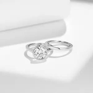 Classic 3CT Stacking Design 2 Set VVS Lab-created Moissanite Ring Radiant Dazzling Jewelry for Engagement Partie Brides Birthday Female Gifts Valentine's Day A20
