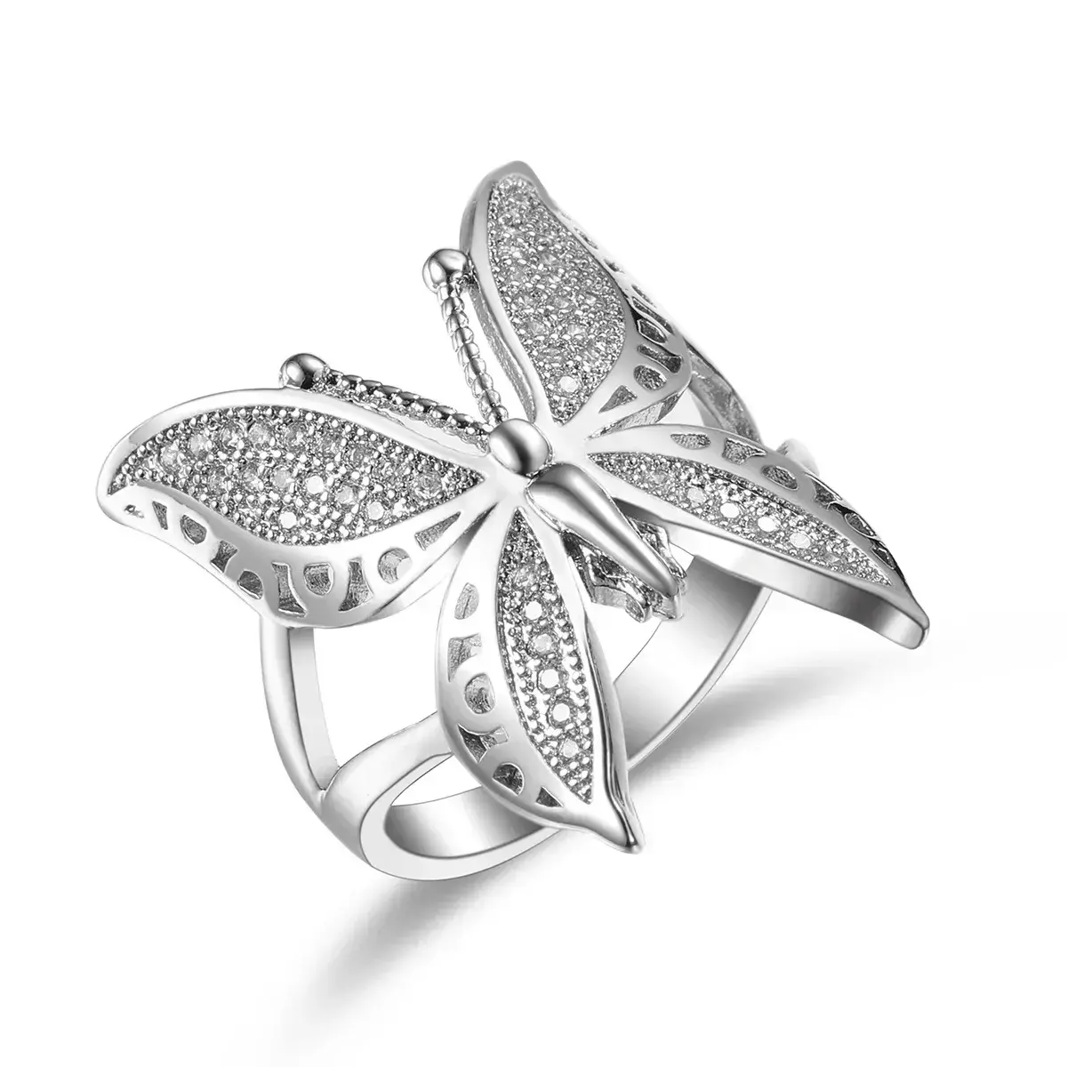 Cute Female Big Butterfly Zircon Stone 925 Sterling Silver Open Ring Simple Wedding Ring Stamp Love Engagement Sterling Ring