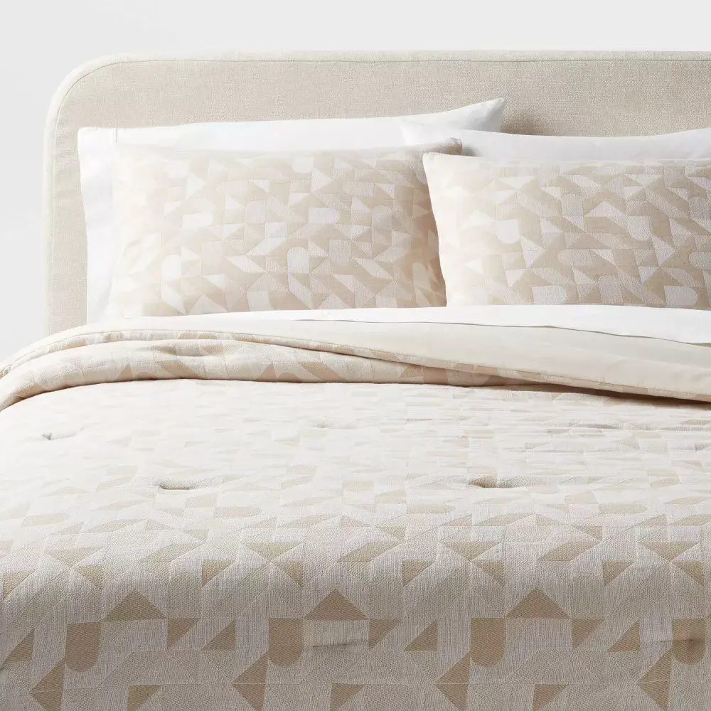 King Geo (Geometric) Matelasse Bedding Set - Threshold, Jacquard Woven Cotton Blend, Zipper Closure, All Seasons, Durable, Bedroom Reset, Elevated Home Comforter and Sham Set