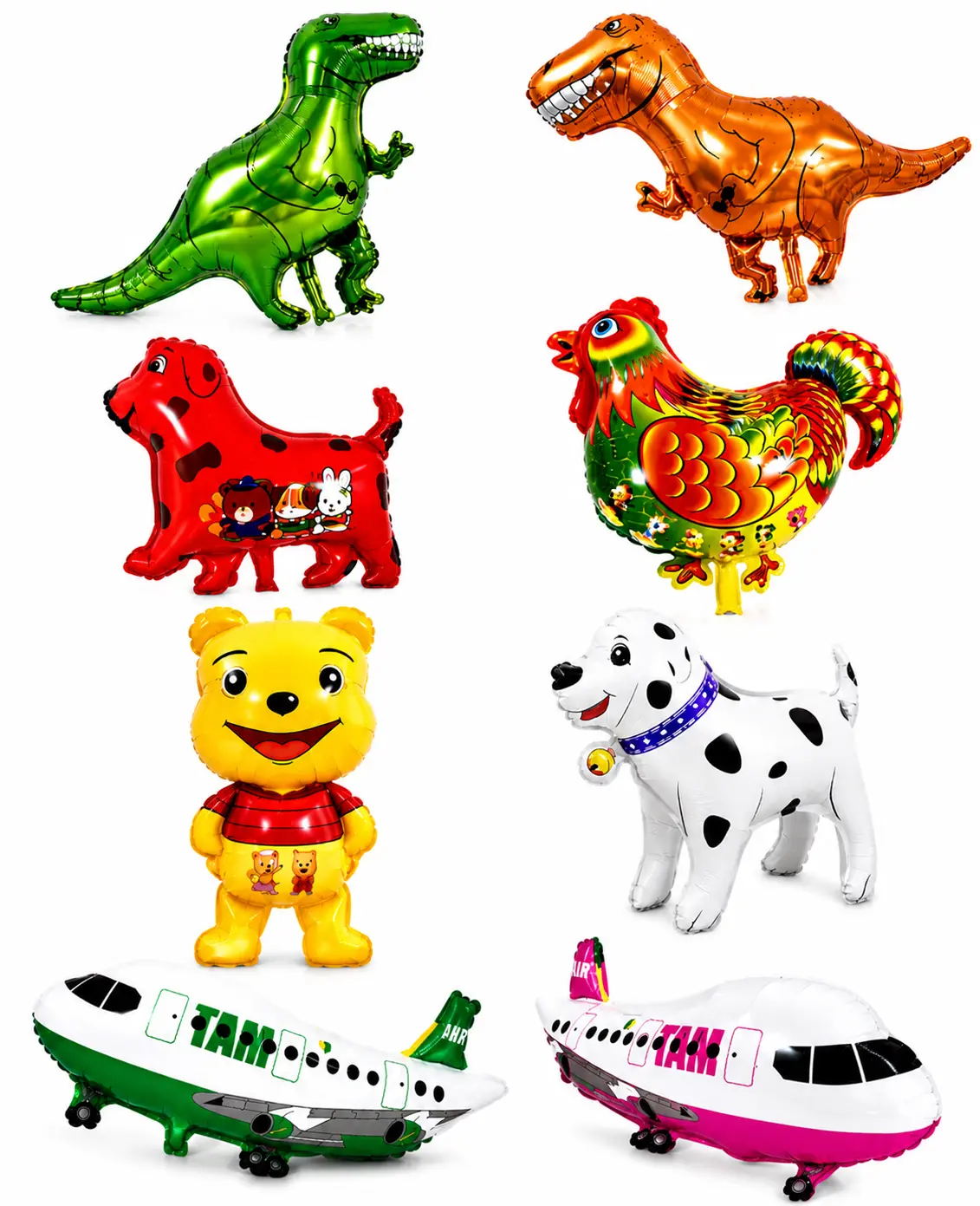 16-Pcs Inflatable Airplane, Animal, & Dinosaur Toys for Kids - Large Self-Standing Vinyl Blow Up Balloons for Boys & Girls - Aviation, Dino, Jurassic and Jungle Safari Party Decorations (40-19")