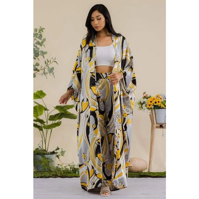 Printed Kimono Pants Set