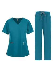 Unisex Beauty Salon Pet Hospital Pet Grooming Nanny Solid Color Overalls Nurse Uniform Set