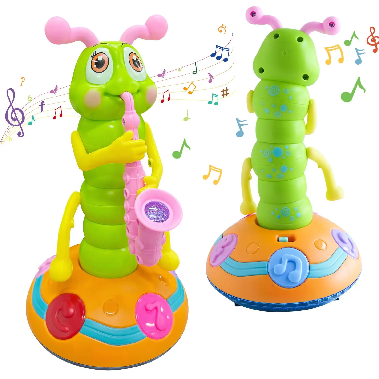 Electric Caterpillar Toy Play with Cool Lights and Music, Musical Light Up, 360 Rotation, Educational Crawling Toy, Perfect Gift for Parties