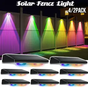 Solar Fence Lights |Nine Colors& 11 Lighting Modes Solar Wall Lights | IP44 Waterproof Outdoor RGB Color-Changing Fence Lights | Ideal for Garden,Yard,Patio,Deck & Stairs