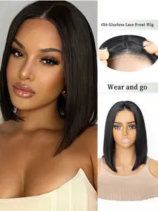 12 Inch Bob Wig, Straight Hair No Bangs, Pre-Cut Hairline, Beginner Friendly, 6x4 Wave Lace Front Wig, Easy Wear, Natural Look, Glueless Wig
